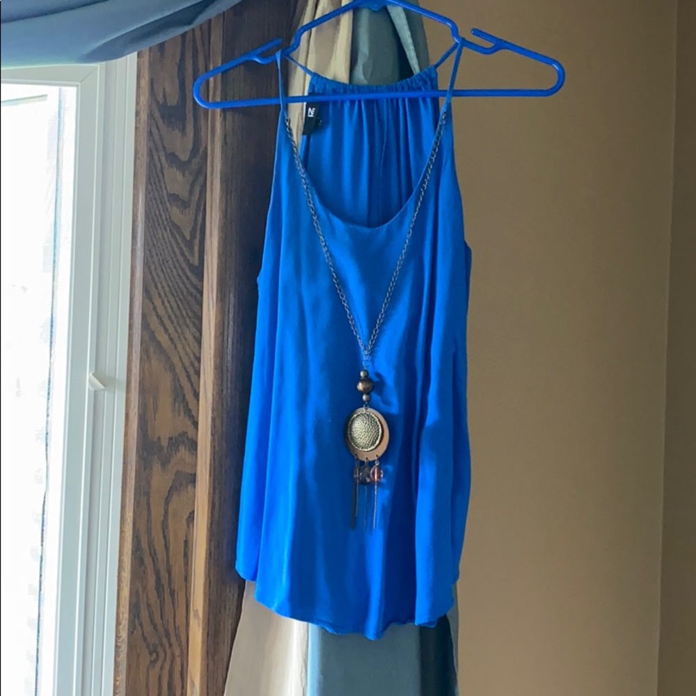 blue tank top with adorable necklace attachment